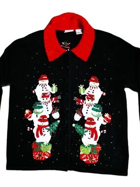 Carolina Colours ~ Medium ~ Multi-Colors Embroidery/ Beaded Snowmen Cardigan